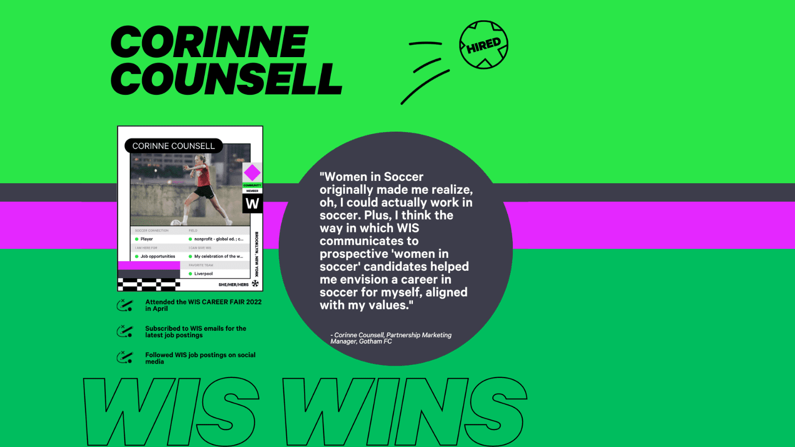 WIS WIN FOR CORINNE!